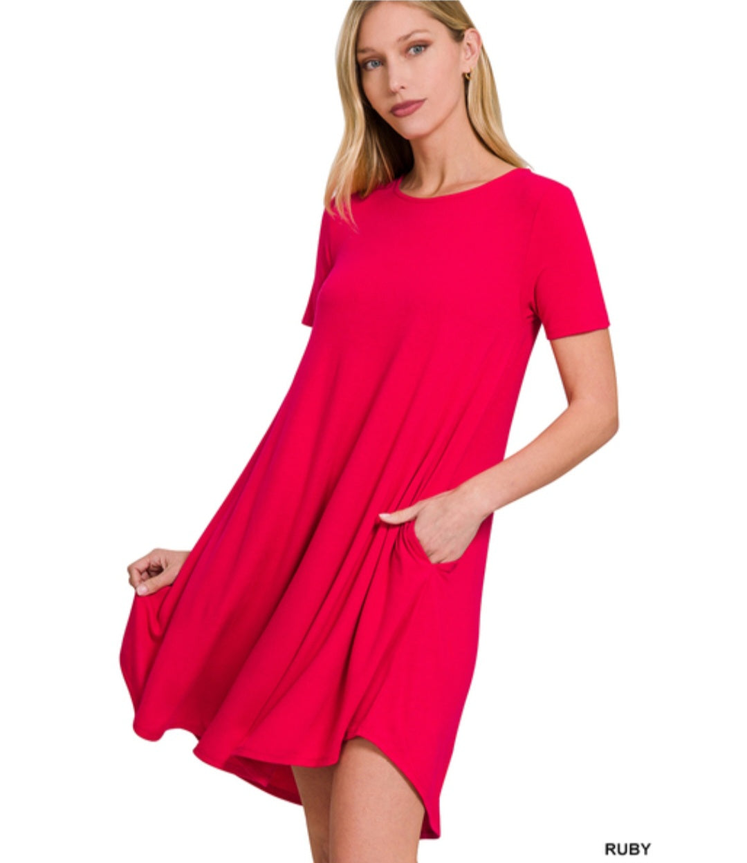 Short Sleeve Ruby Dress with Side Pockets