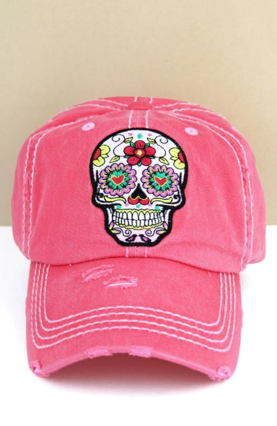 Distressed Salmon Sugar Skull Cap