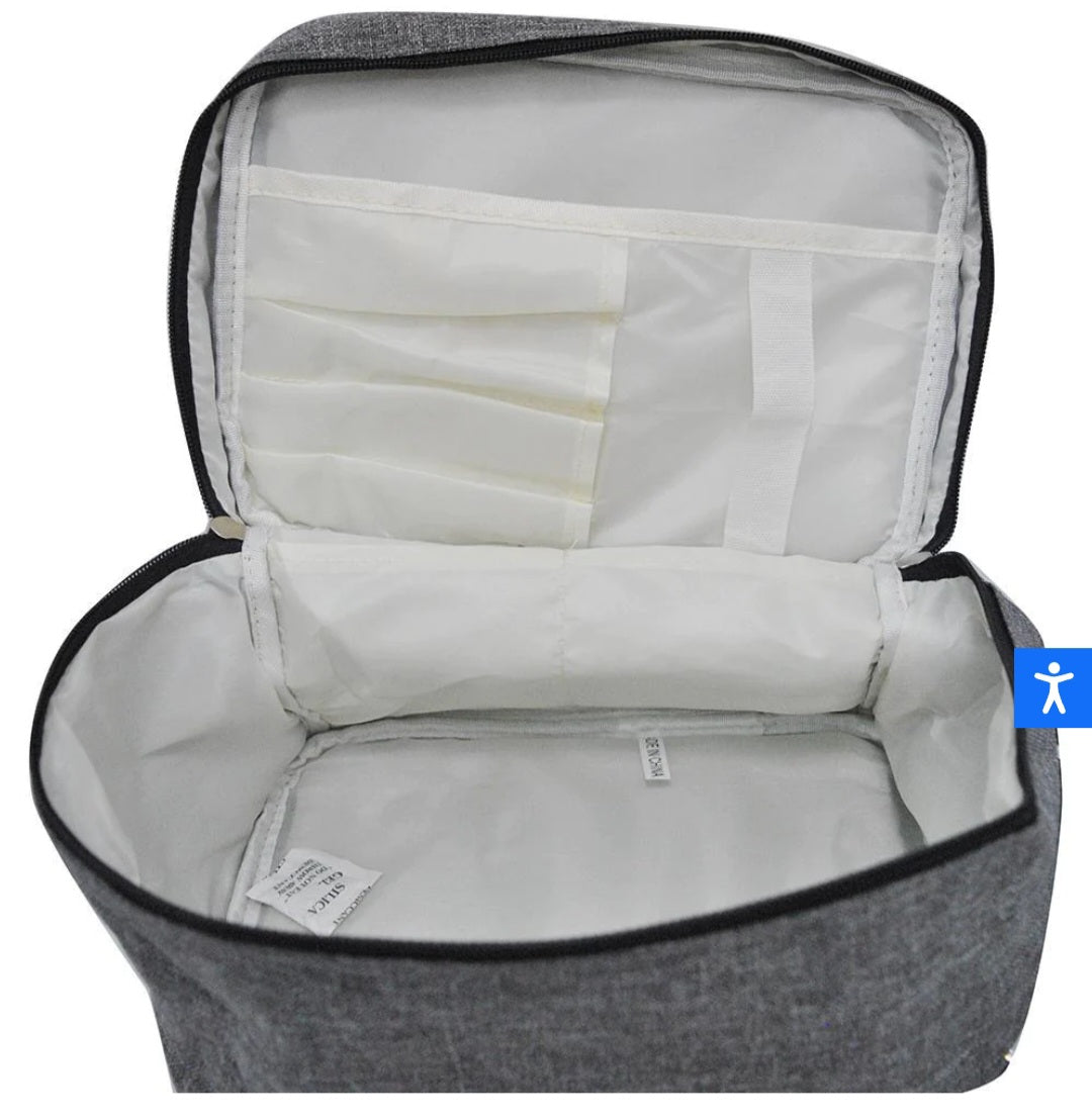 Crosshatch Grey Large Top Handle Large Cosmetic Case