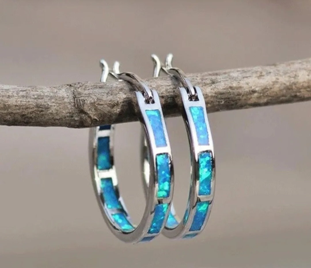 Blue Gashion Rhinestone Snap Bar Closure Earrings