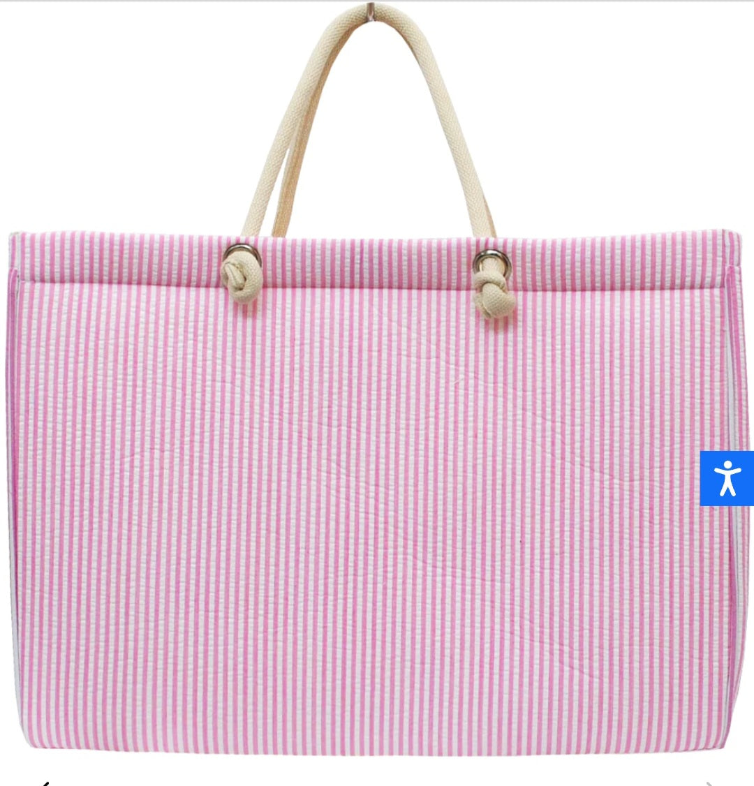 Seersucker Pink Large Rope Tote Bag