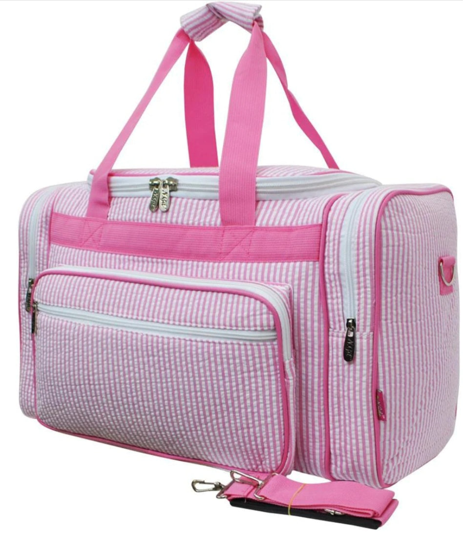 Pink Seersucker 20" Weekender Duffle Bag