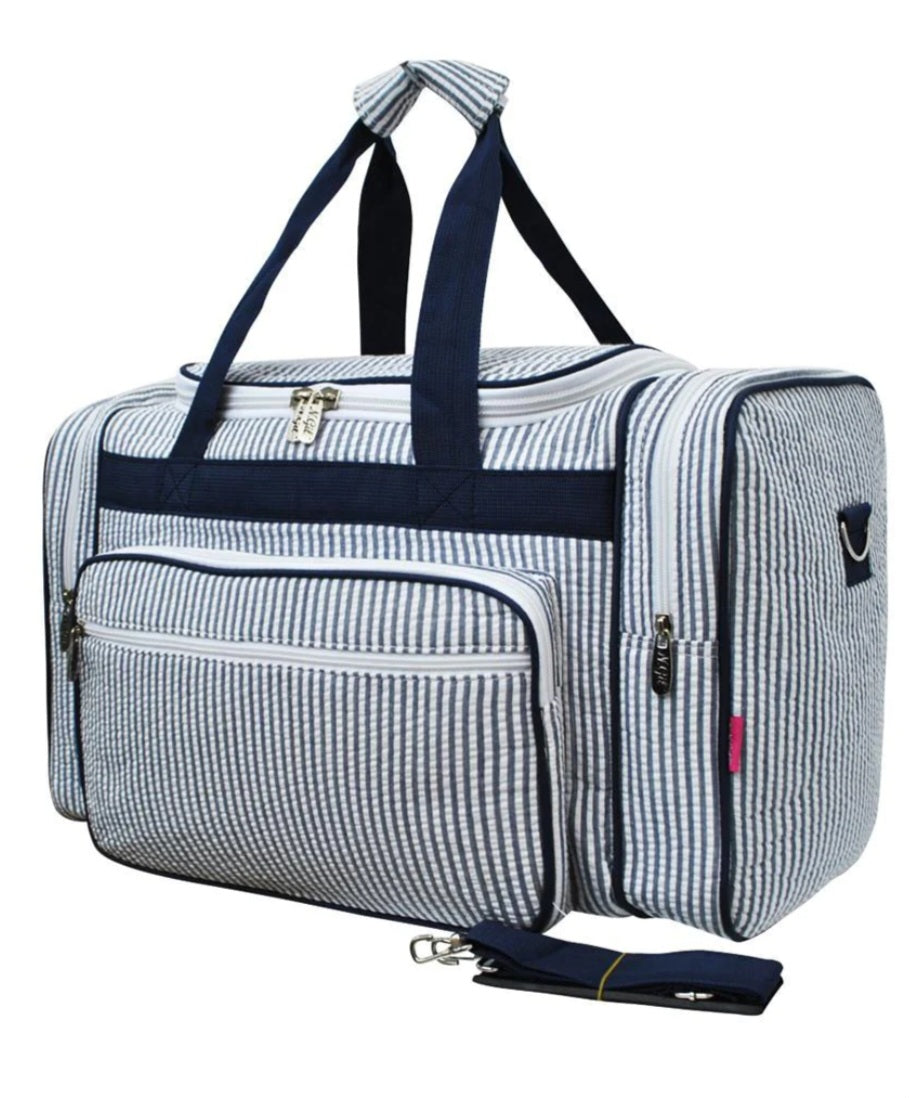 Navy Seersucker 20"Weekender Duffle Bag