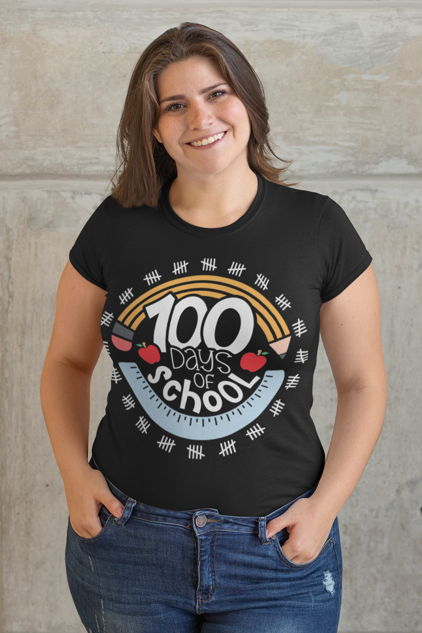 100 Days of School Tally Marks Regular & Plus Long or Short Sleeve Tee Shirt