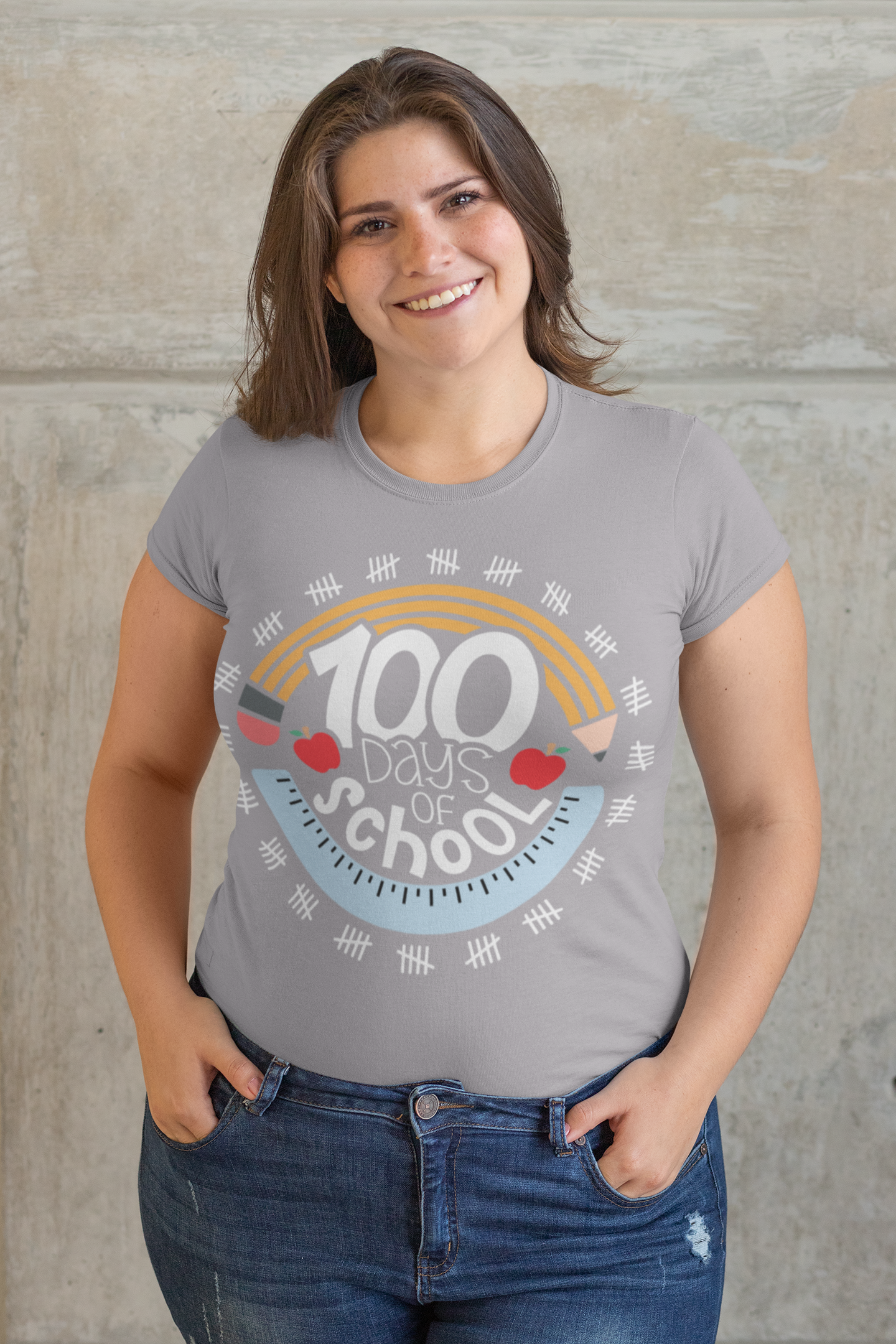 100 Days of School Tally Marks Regular & Plus Long or Short Sleeve Tee Shirt