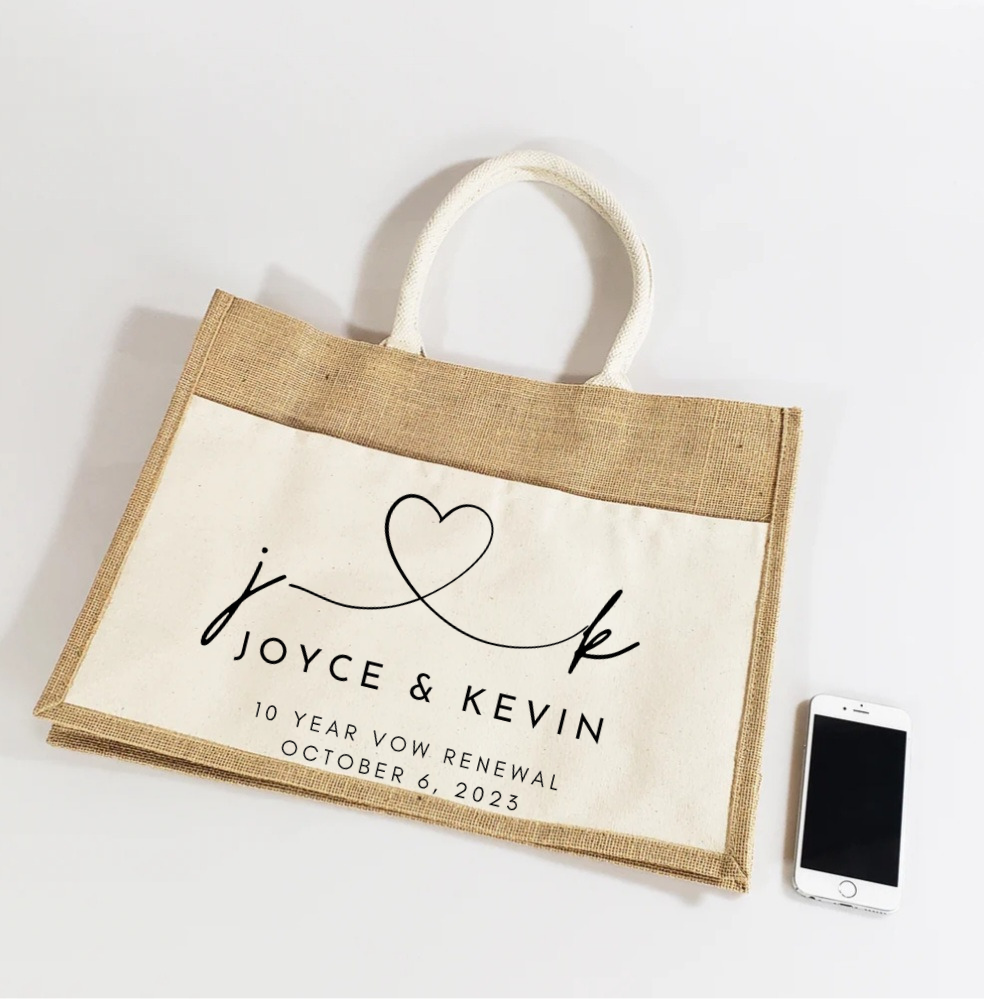 Personalized Linked Initials & Wedding Date Tote