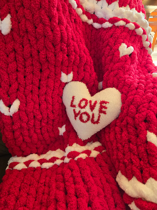 Hearts Galore Chunky Knit Blanket