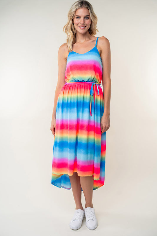 White Birch Full Size Ombre Striped Midi Cami Dress