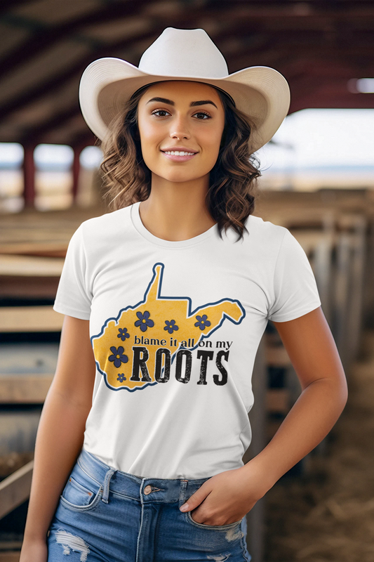 WV Blame it all on my Roots Regular & Plus Graphic Long or Short Sleeve Tee