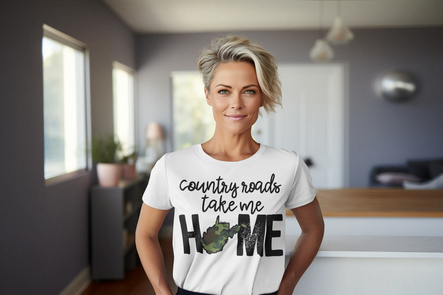 Country Roads Take Me Home Camo in Regular & Plus Graphic Tee