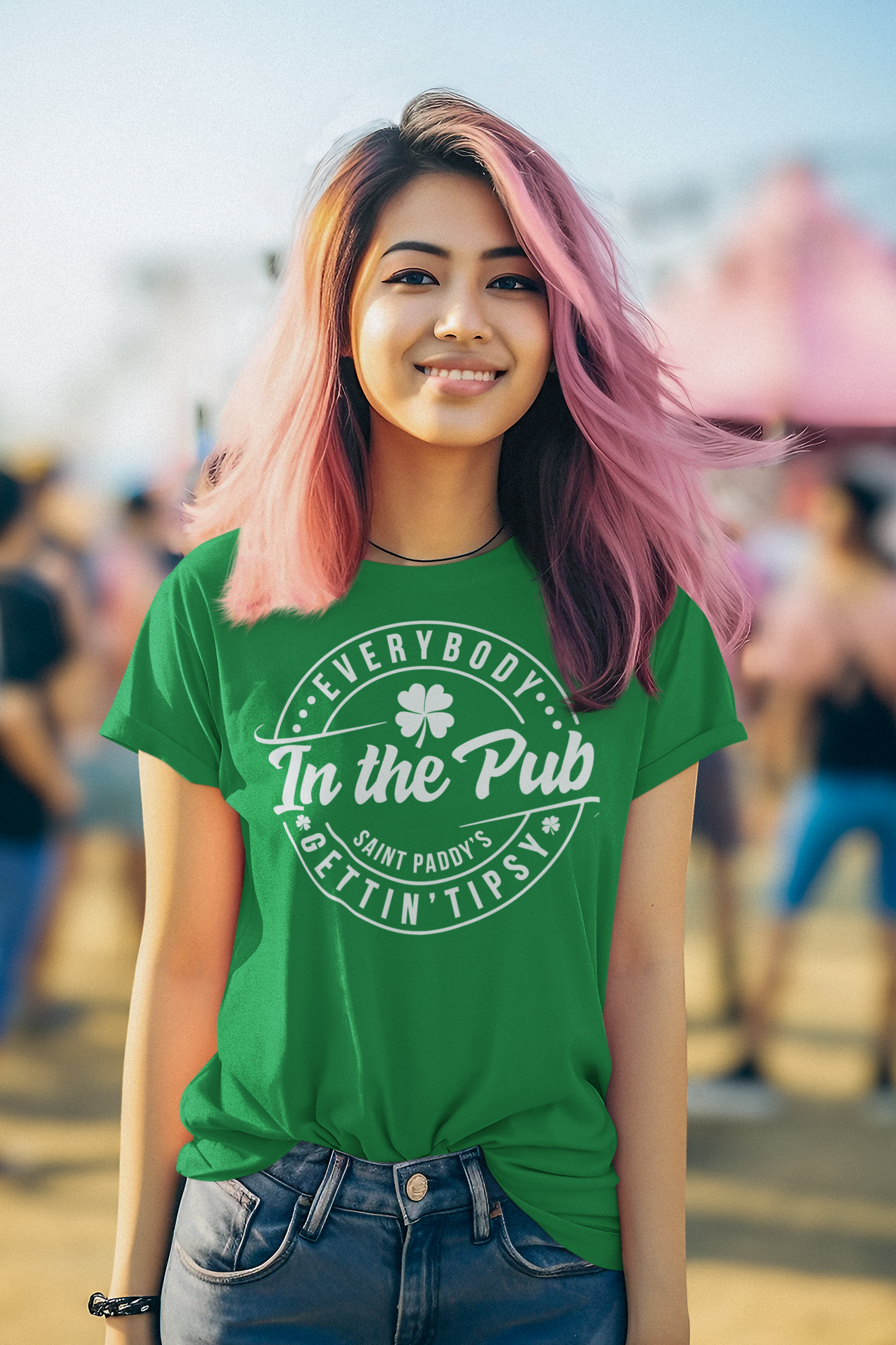 Everybody's In The Pub Getting Tipsy Regular & Plus Long or Short Sleeve Tee Shirt White Lettering