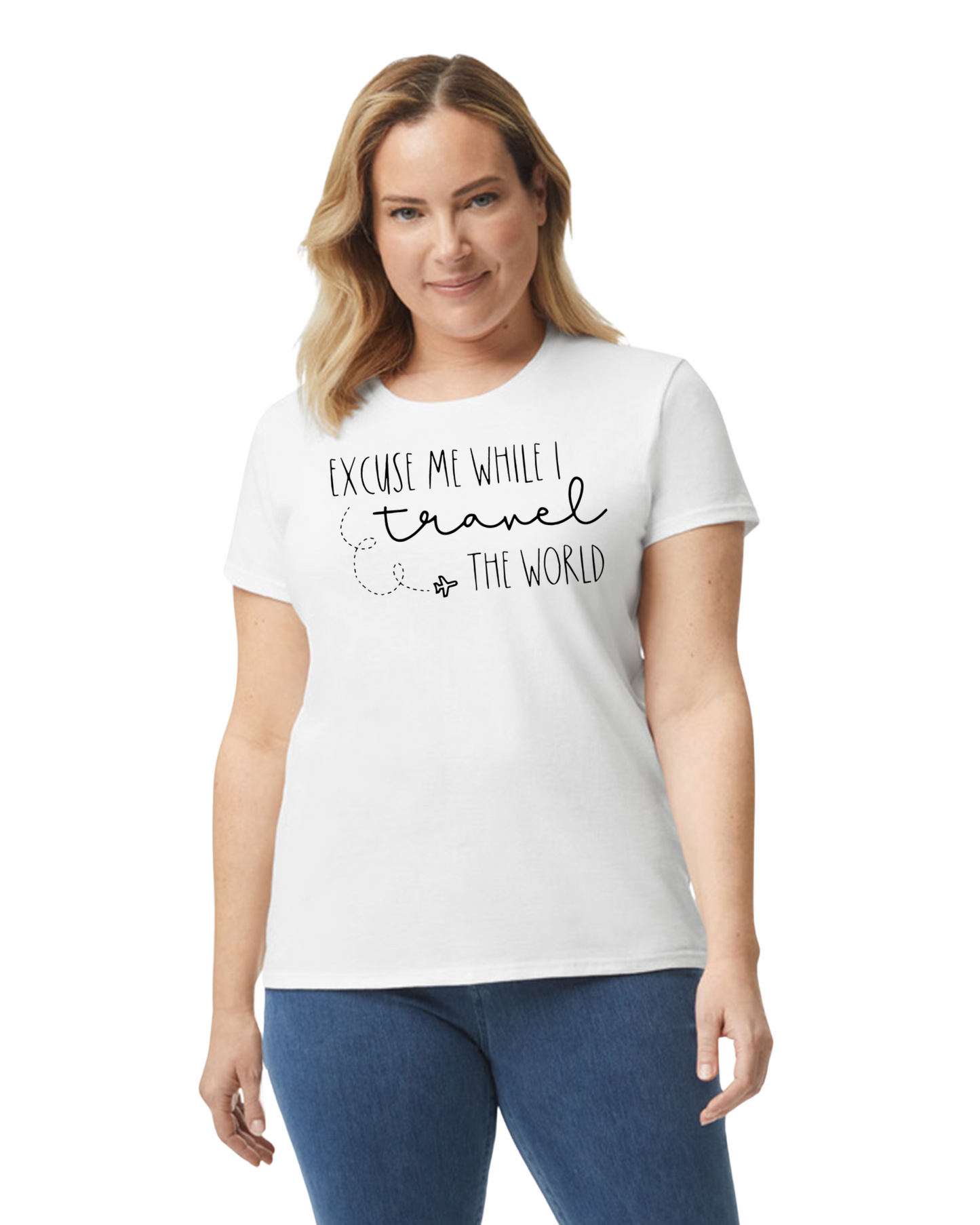 Excuse Me While I Travel The World Black Lettering Tee