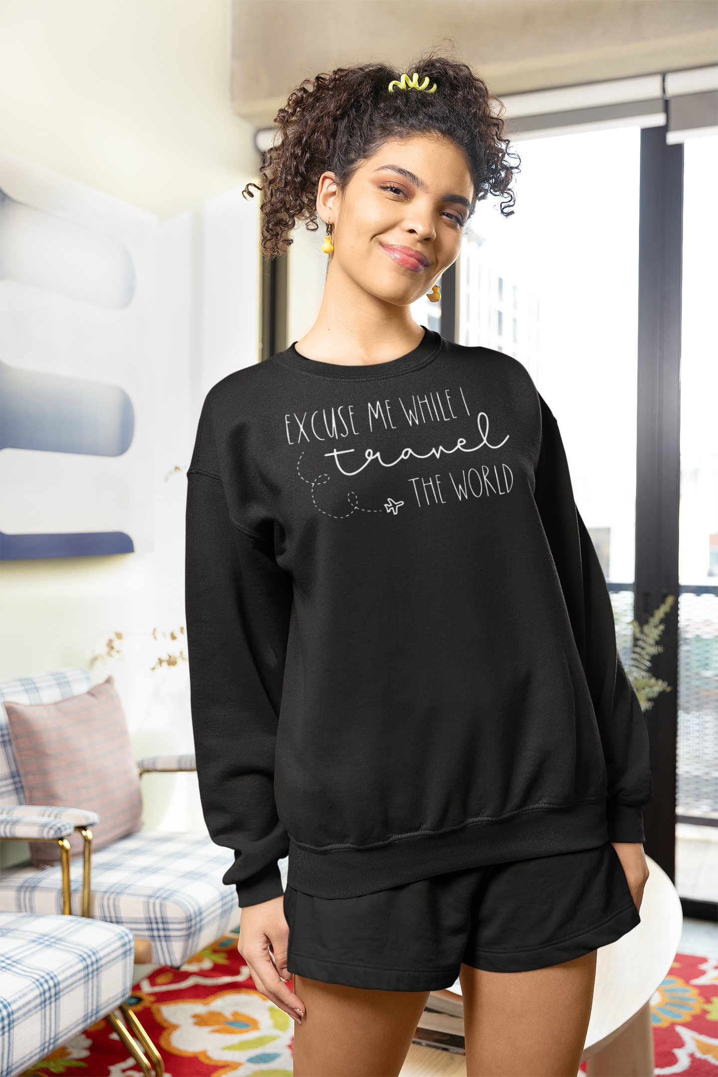 Excuse Me While I Travel the World Sweatshirt White Lettering