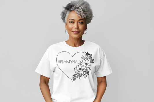 Grandma Floral Heart White Graphic Tee