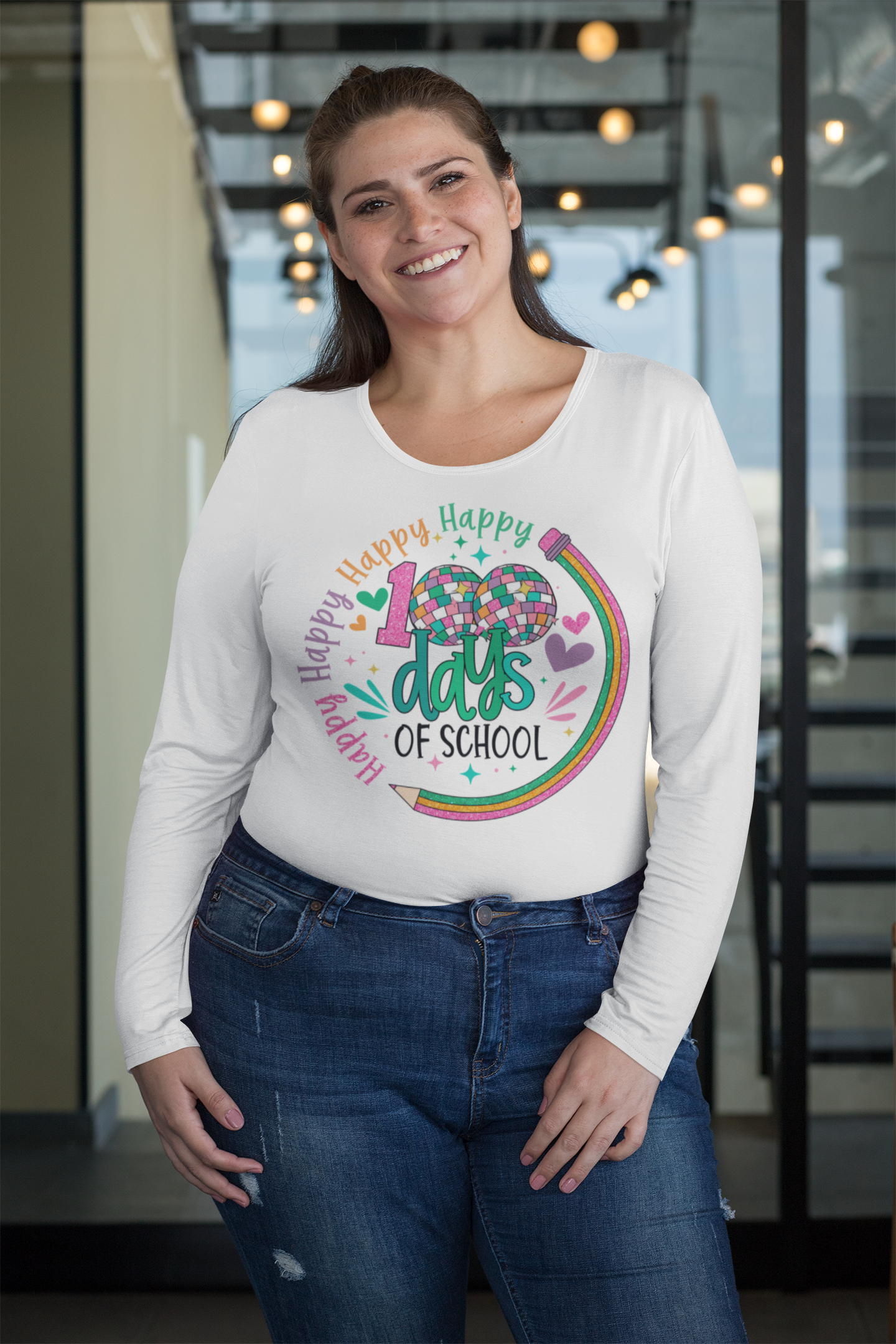 100 Days of School Pastel Pencil Regular or Plus Long or Short Sleeve Tee Shirt