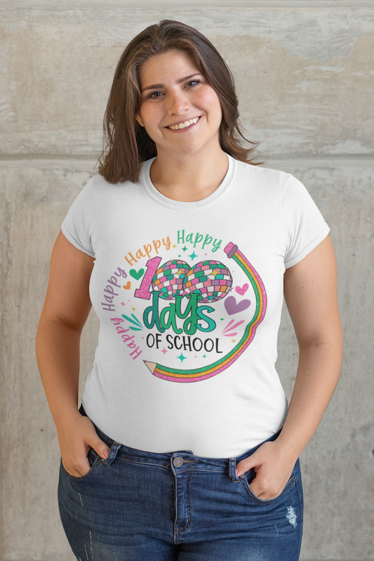 100 Days of School Pastel Pencil Regular or Plus Long or Short Sleeve Tee Shirt