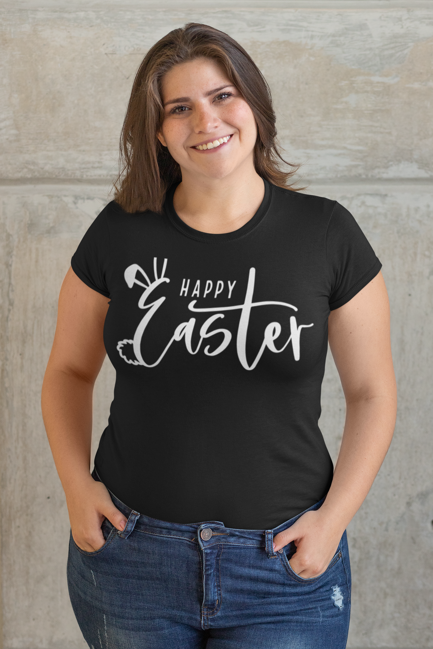 Happy Easter Regular & Plus Long or Short Sleeve Graphic Tee With White Lettering