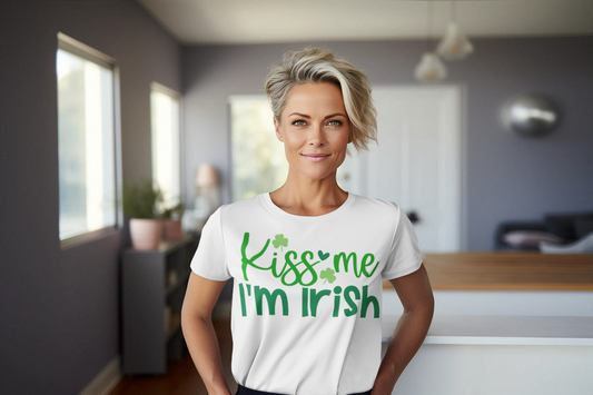 Kiss Me I'm Irish Regular & Plus Long or Short Sleeve Tee Shirt Dark Lettering