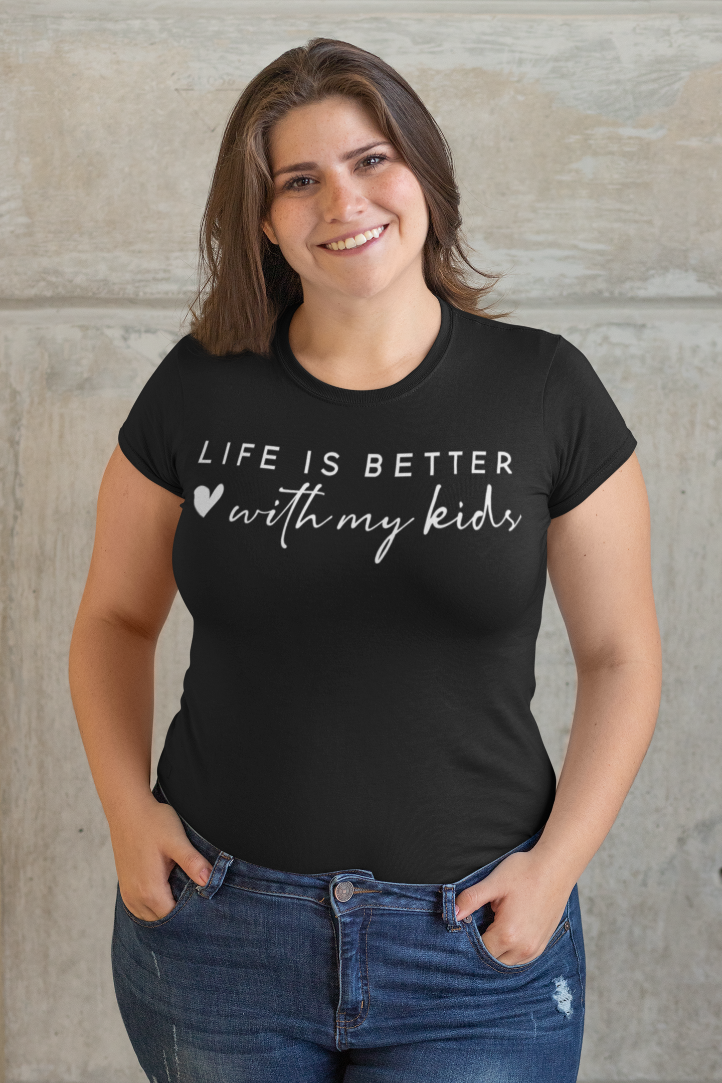 Life is Better With My Kids Regular & Plus Long or Short Sleeve Graphic Tee with Black Lettering