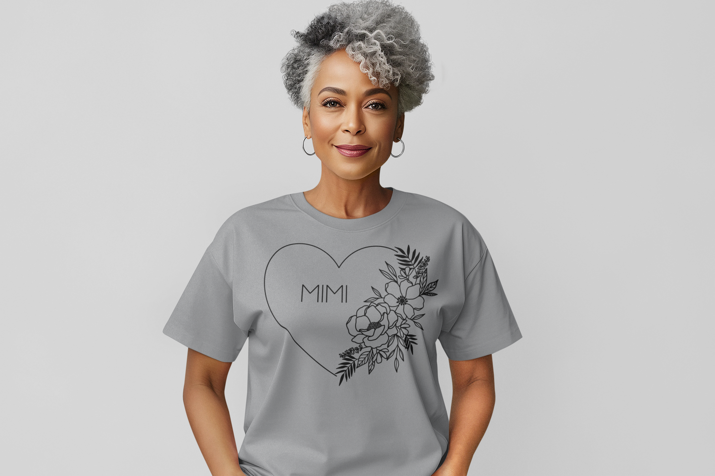 Mimi Floral Design Graphic Tee in Black Lettering