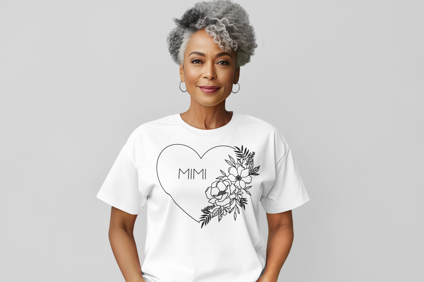 Mimi Floral Design Graphic Tee in Black Lettering