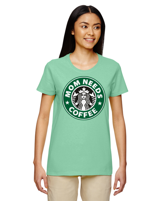 Mom Needs Coffee Regular & Plus Size Graphic Tee Black or Green