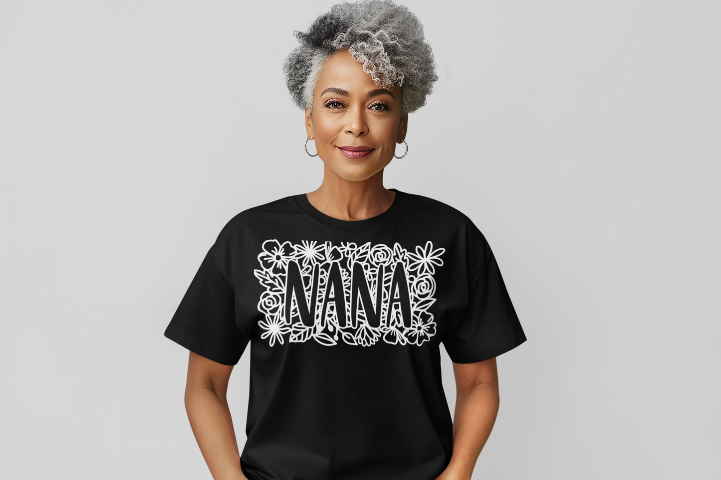 Nana Floral White Lettering Graphic Tee