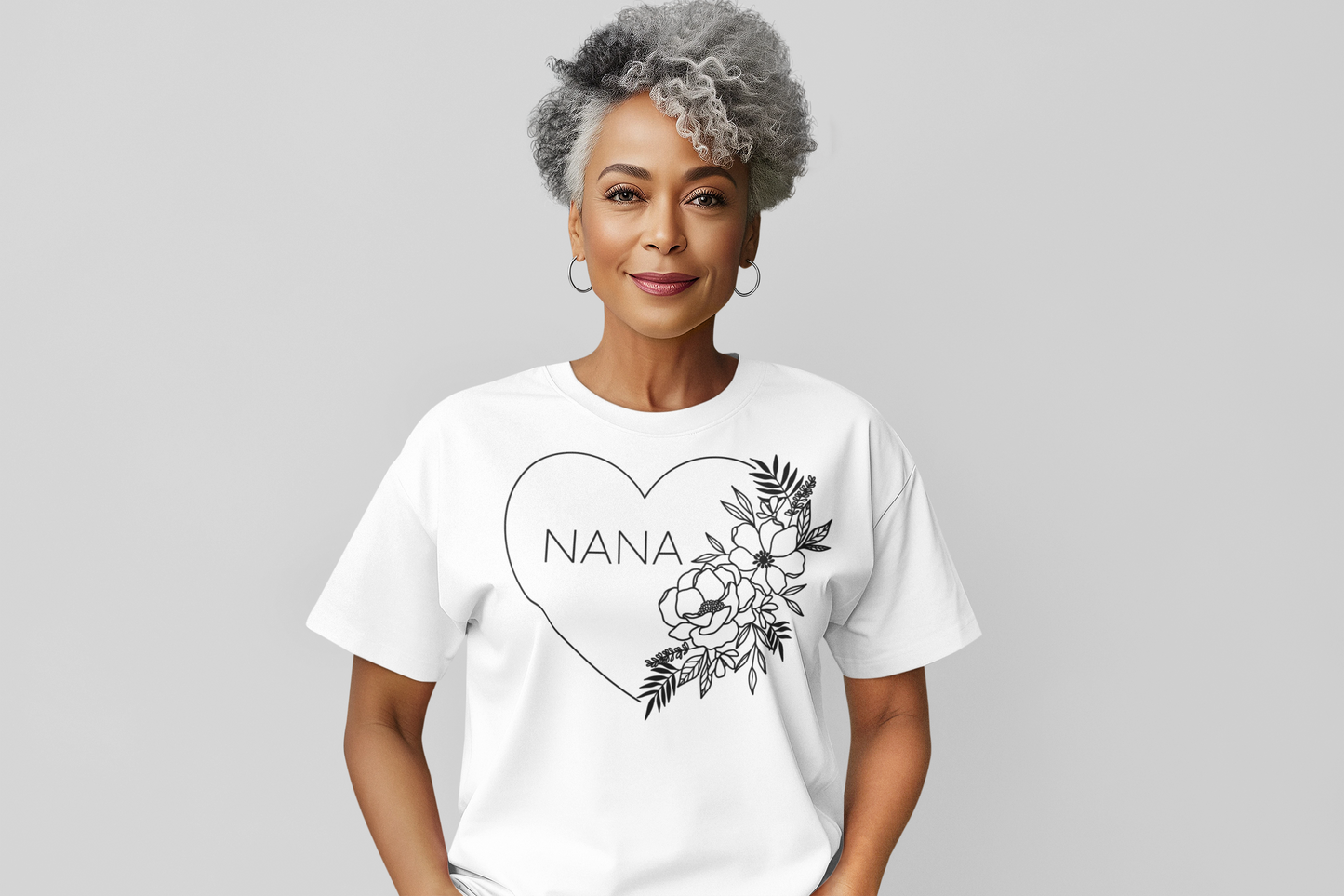 Nana Floral Heart Black Lettering Graphic Tee