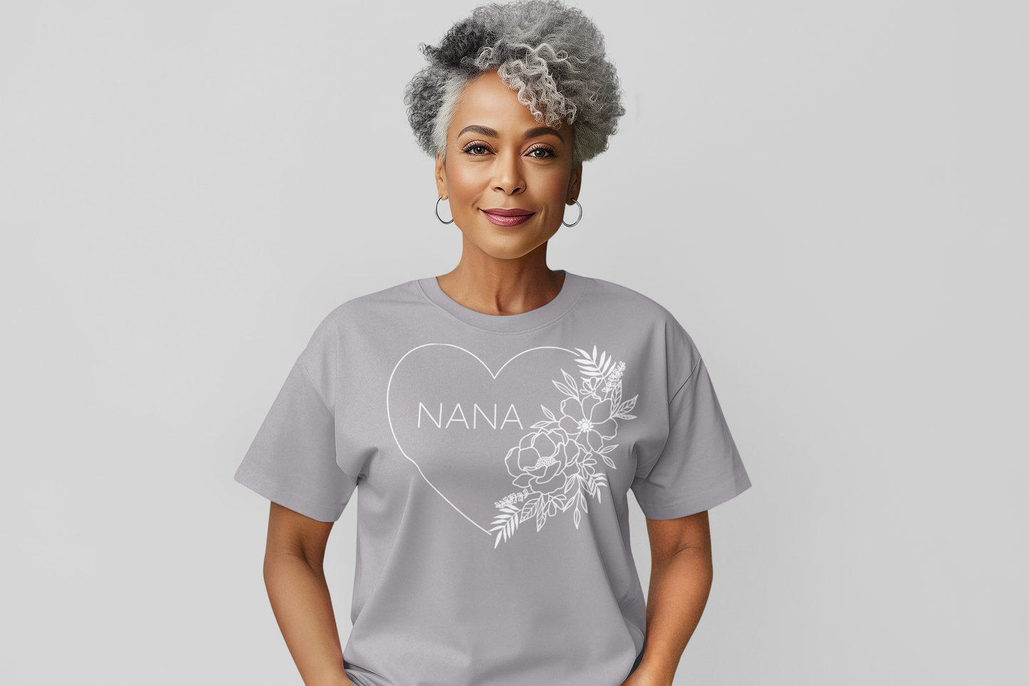 Nana Floral Heart White Lettering Graphic Tee