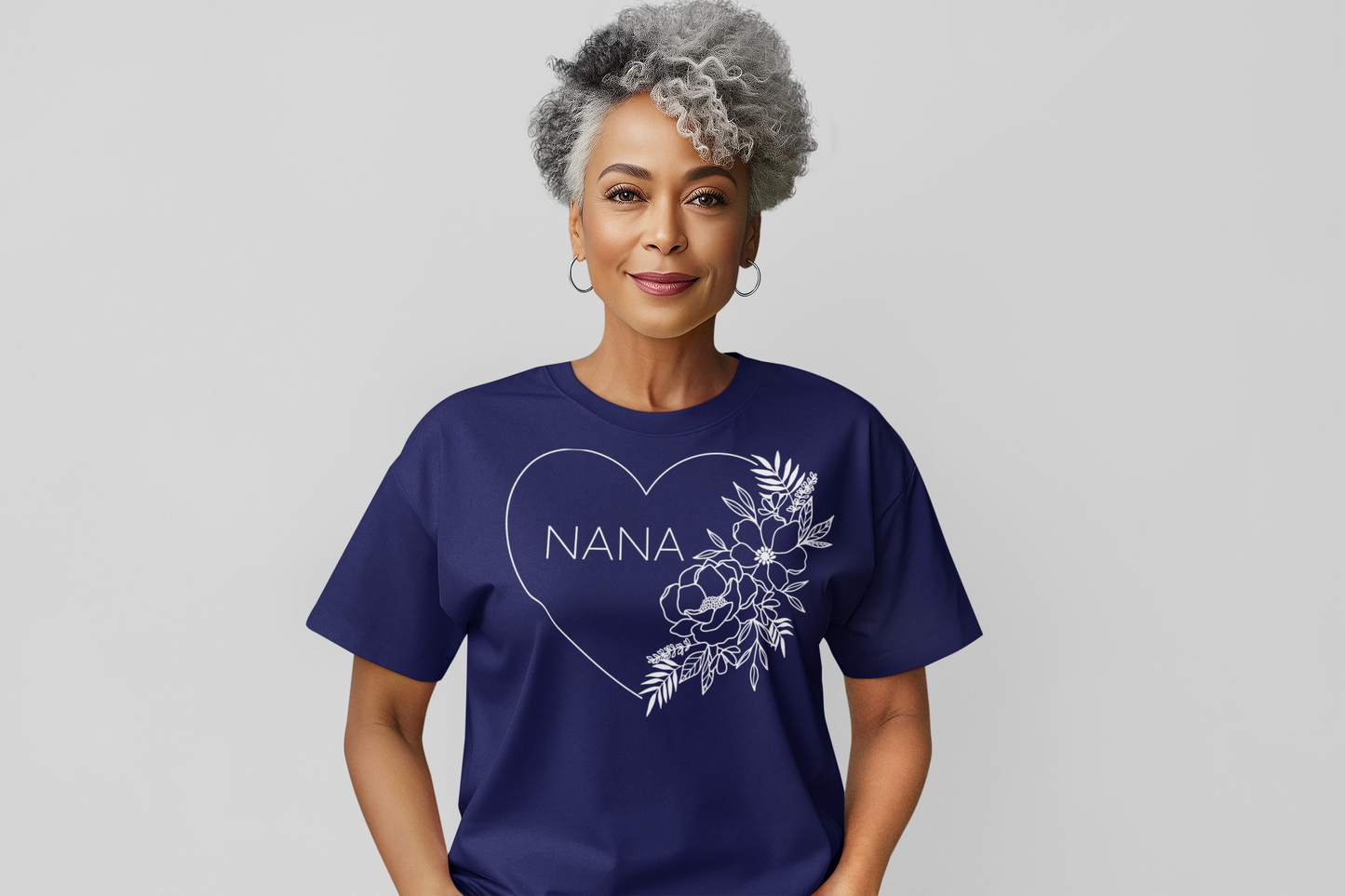 Nana Floral Heart White Lettering Graphic Tee