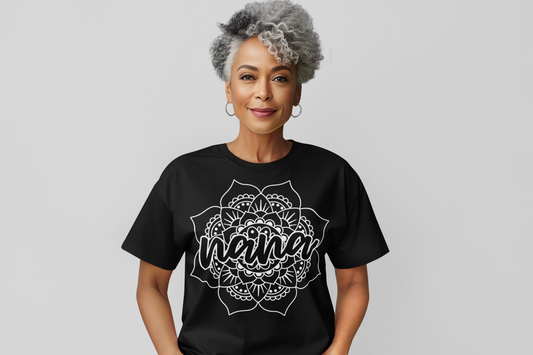 Nana Mandala Flower with Black Lettering Graphic Tee