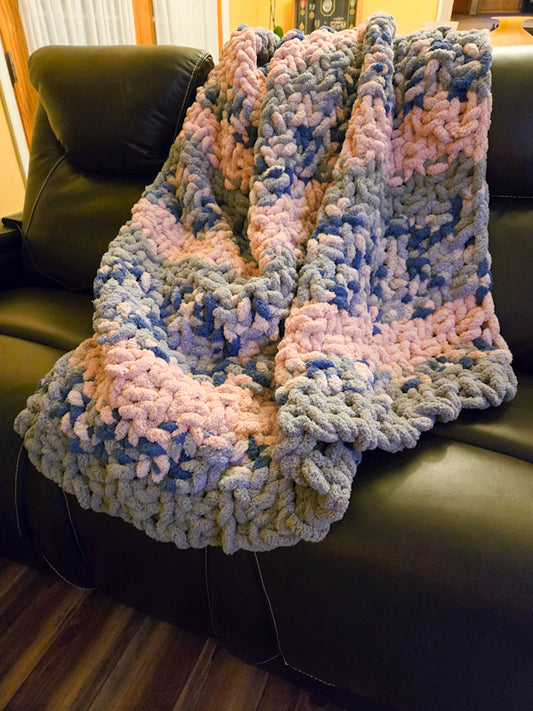 Chunky Blanket in Soft Pinks & Purples