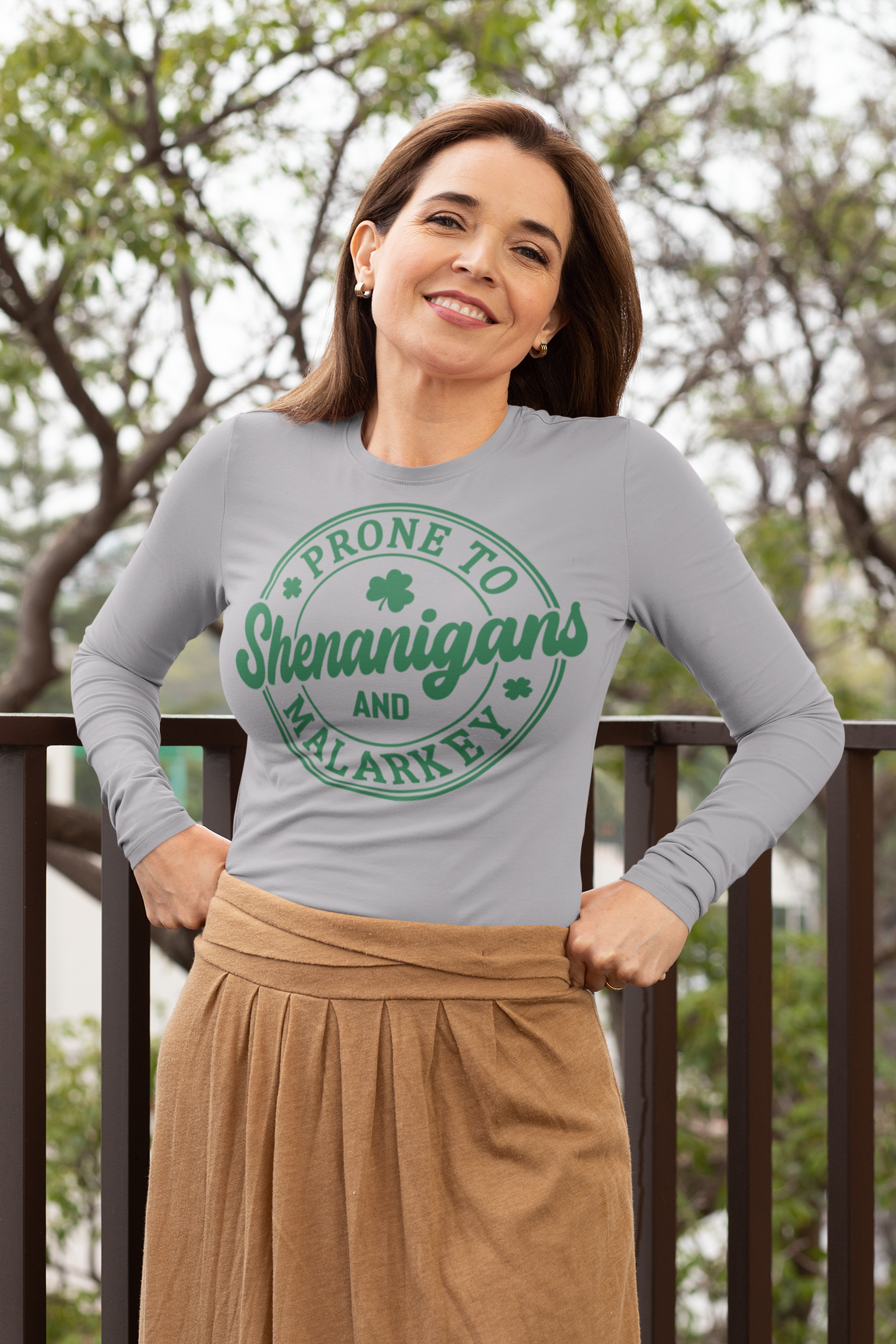 Prone to Shenanigans and Malarkey Regular & Plus Long or Short Sleeve Tee Shirt White Lettering