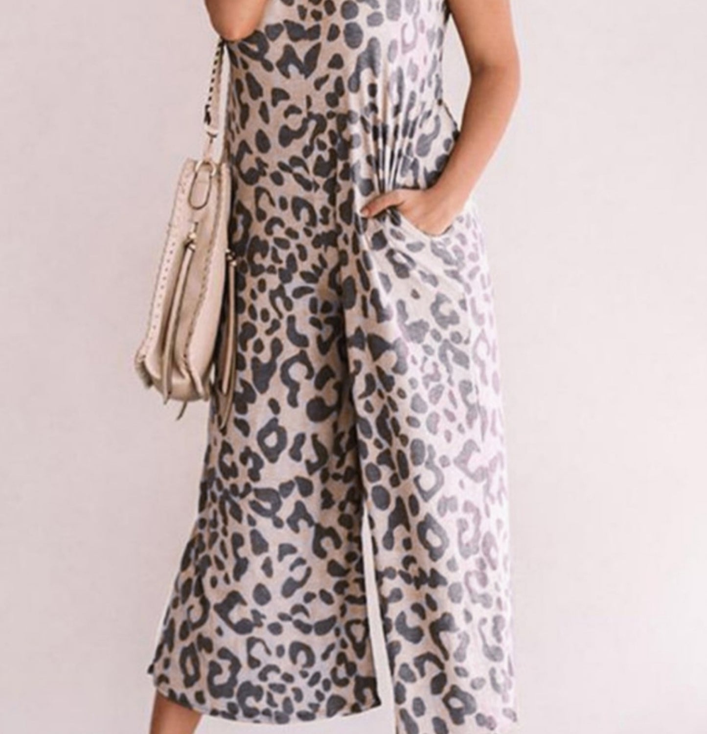 Leopard Print Pockets Wide Leg Jumpsuit