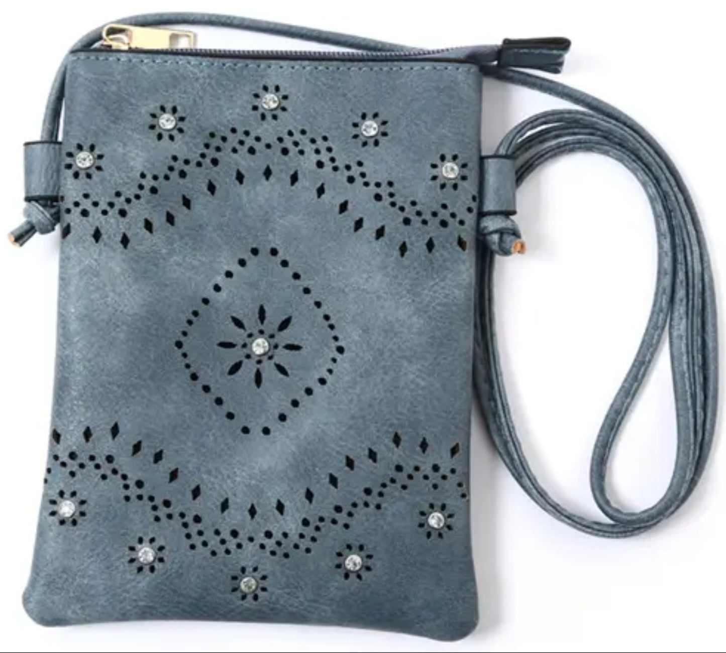 Navy Floral Rhinestone Cellphone Bag