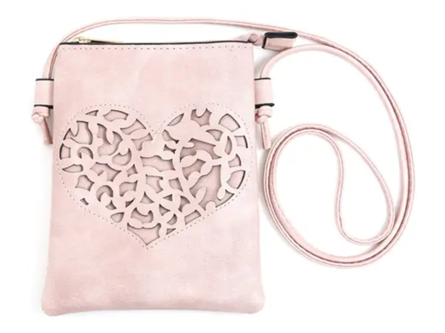 Pink Heart Cut Crossbody Cellphone Bag