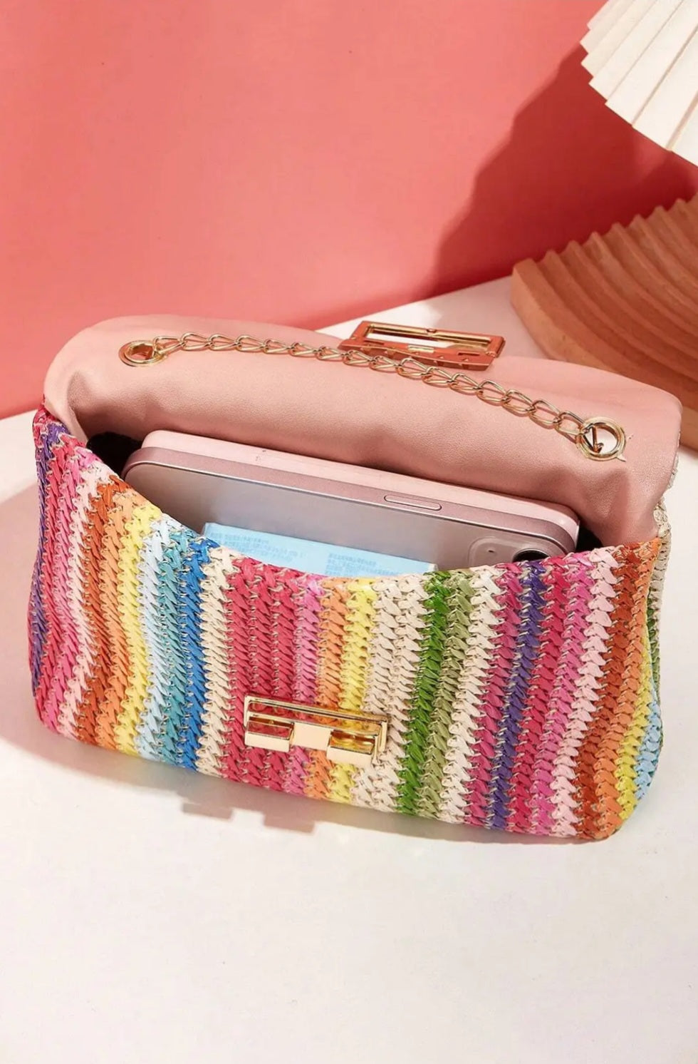 Multicolor Bohemian Woven Gold Chain Shoulder Bag