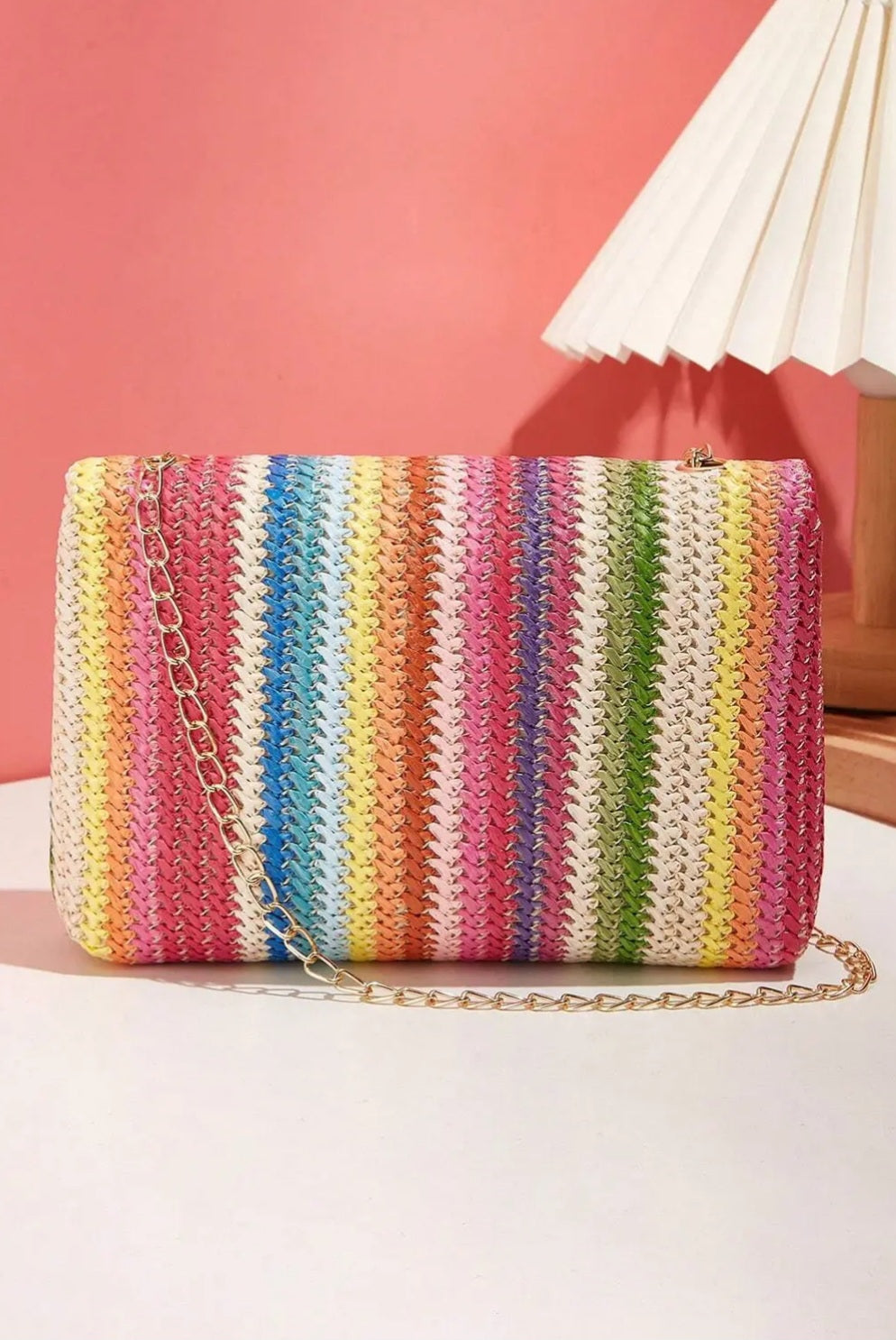 Multicolor Bohemian Woven Gold Chain Shoulder Bag