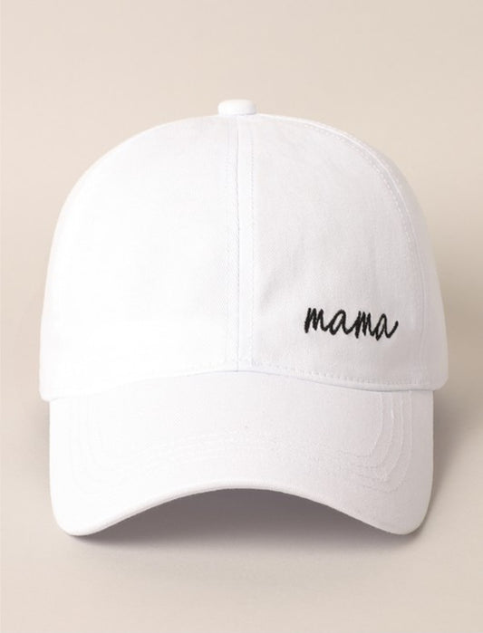 Mama Lettering Embroidery White Baseball Cap