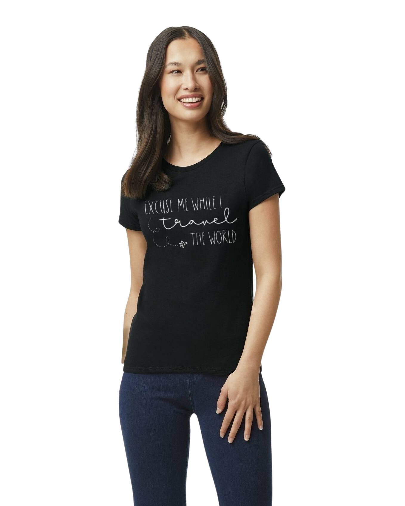 Excuse Me While I Travel The World White Lettering Tee