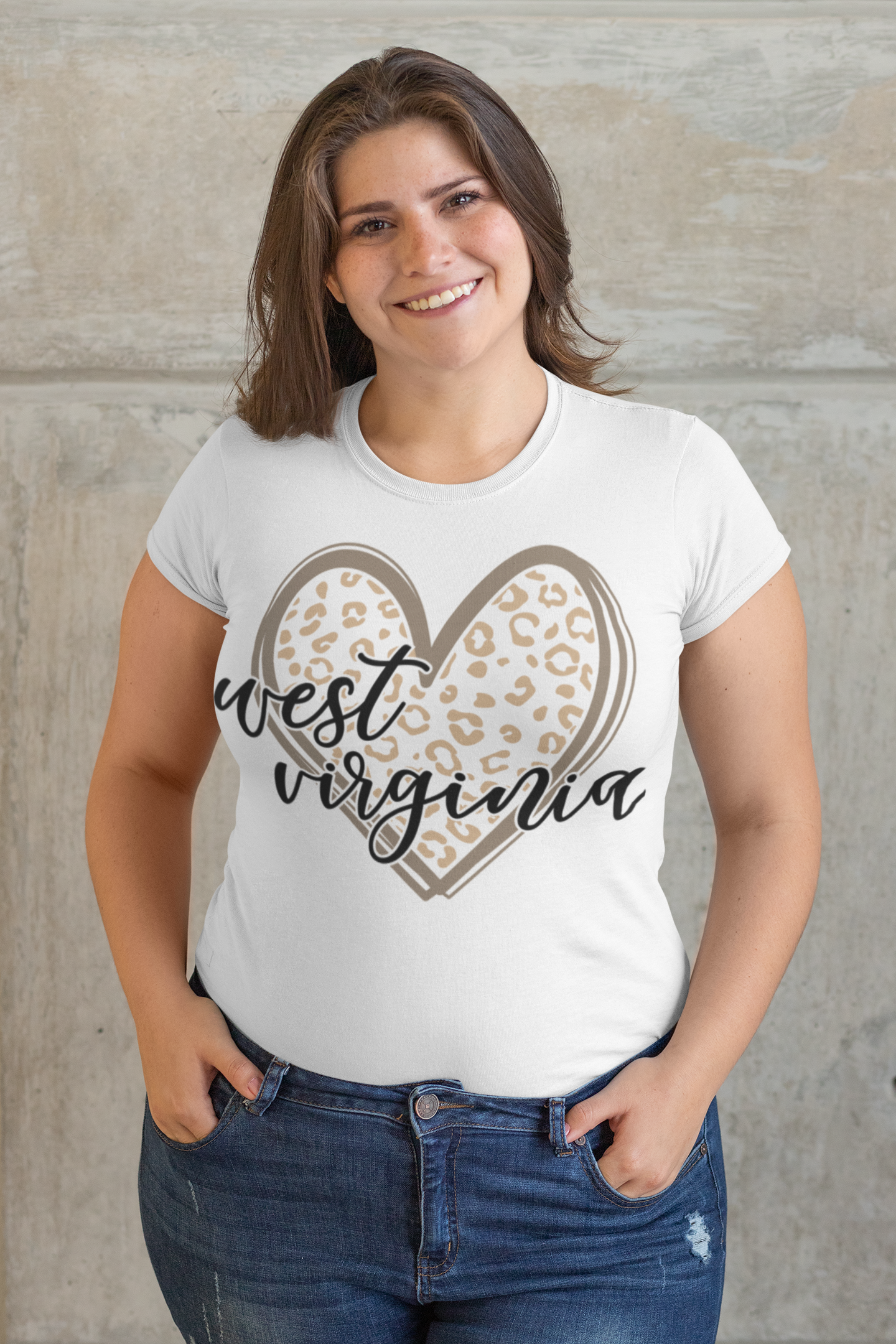 West Virginia Tan Leopard Heart Long or Short Sleeve Graphic Tee