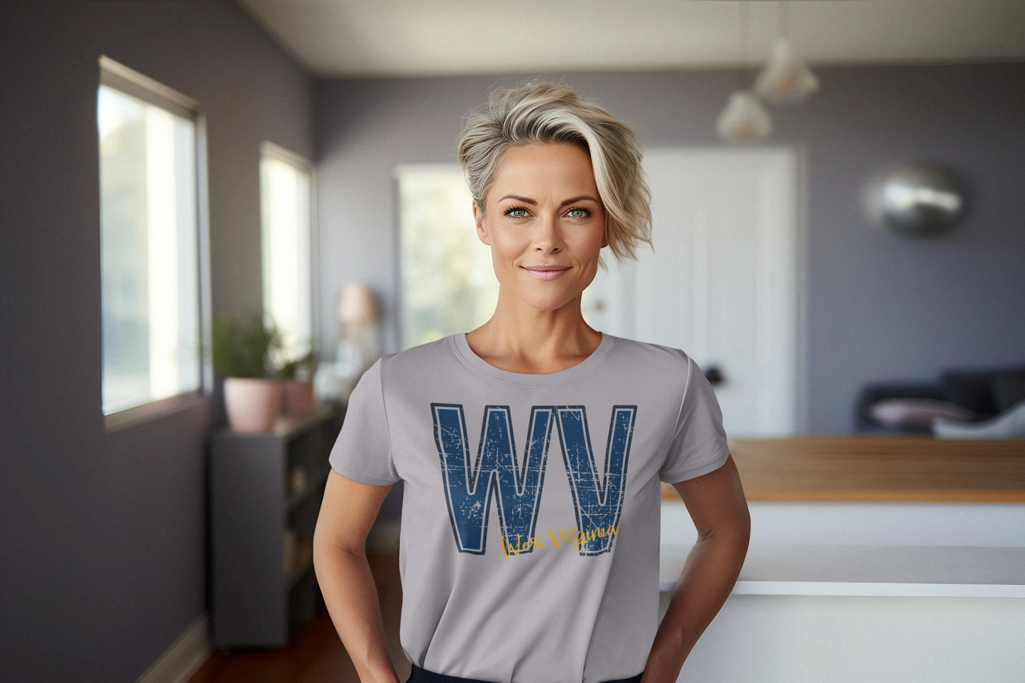 WV Blue Distressed Regular & Plus Long or Short Sleeve Graphic Tee