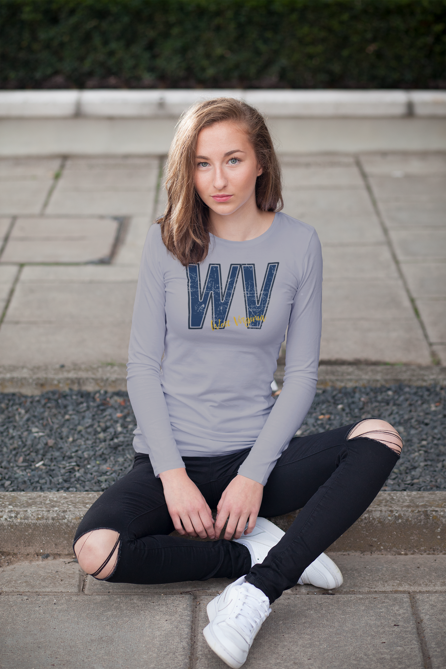 WV Blue Distressed Regular & Plus Long or Short Sleeve Graphic Tee