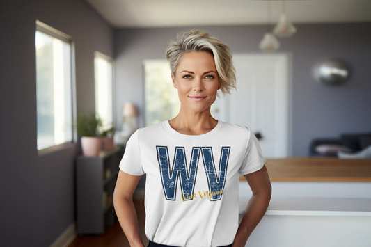 WV Blue Distressed Regular & Plus Long or Short Sleeve Graphic Tee