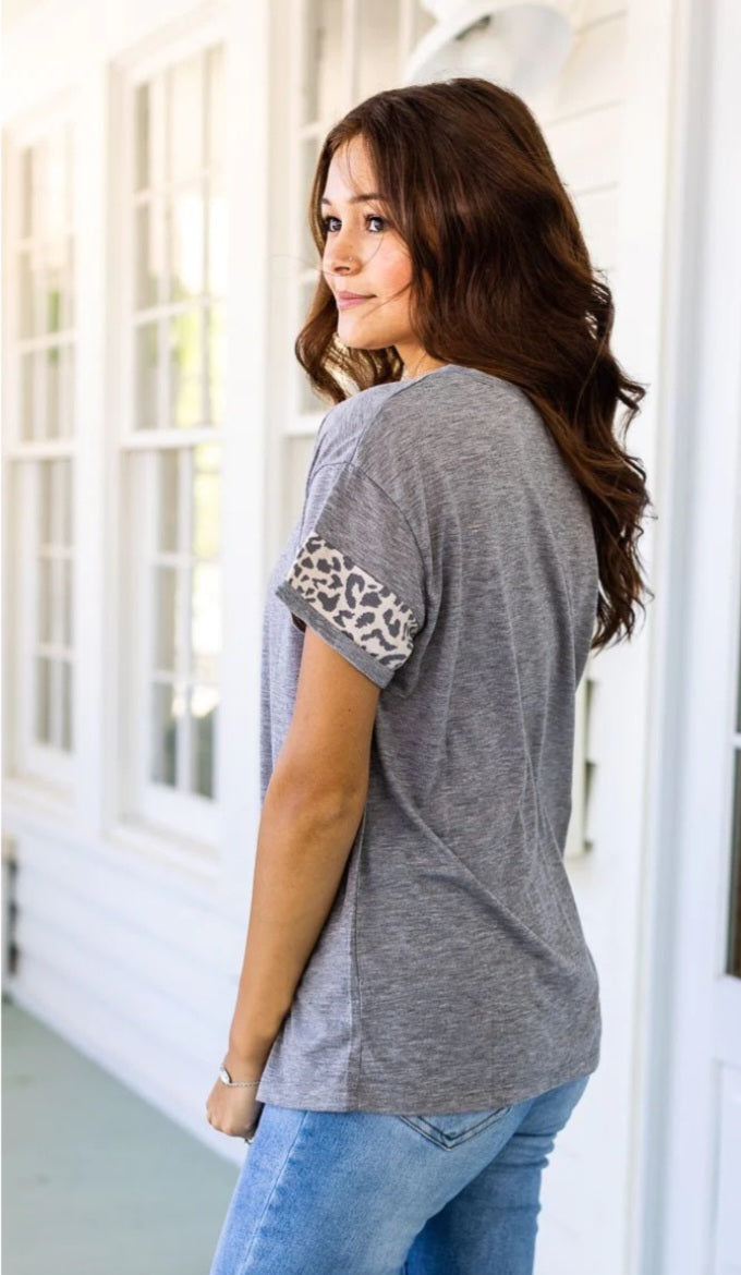 Leopard Livin' Gray Ringer Leopard Tee