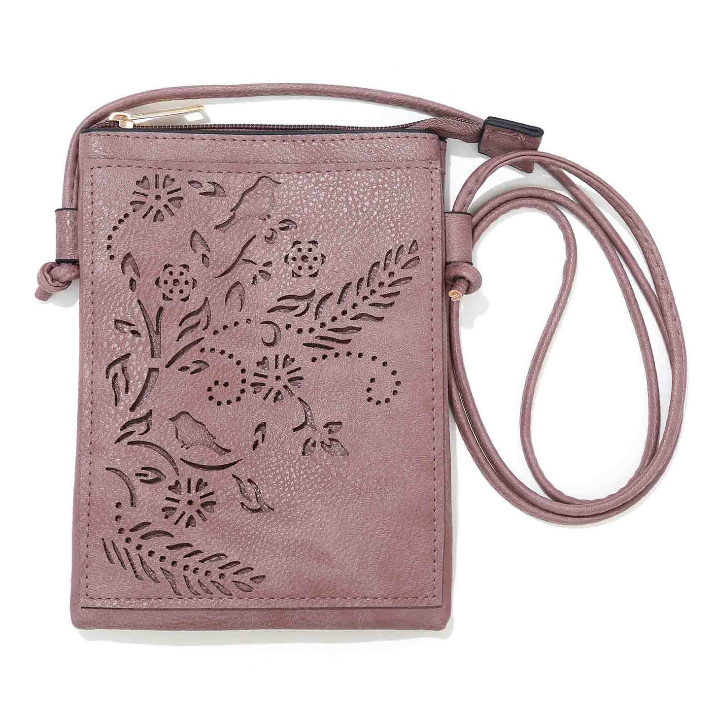 Plum - Birds and Flower Lacer Cut Crossbody cellphone bag