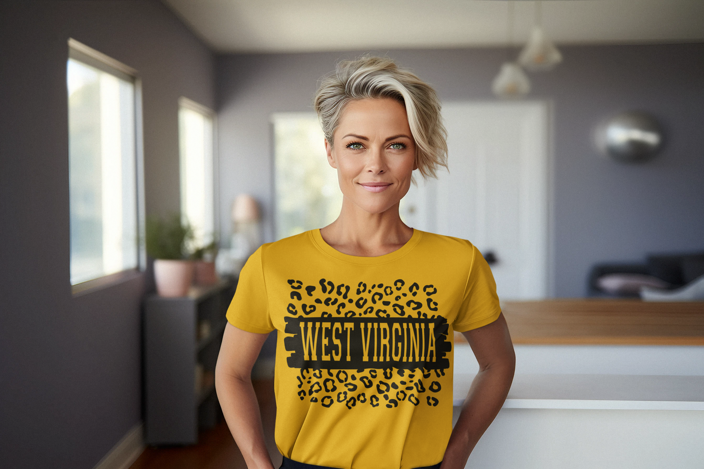 West Virginia Leopard Regular & Plus Long or Short Sleeve Graphic Tee