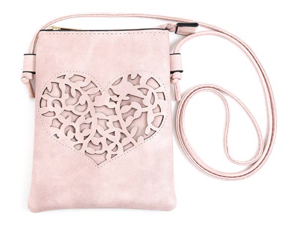 Pink - Heart Cut Crossbody Cellphone Bags