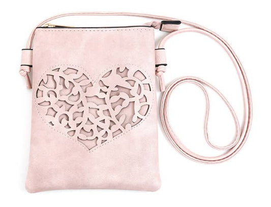 Pink - Heart Cut Crossbody Cellphone Bags