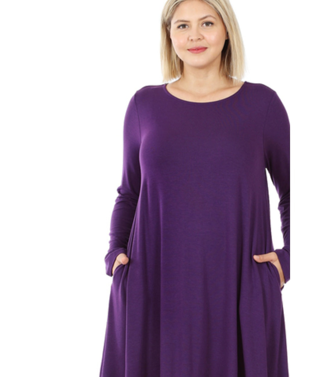 Deep Purple Long Sleeve Dress with Side Pockets